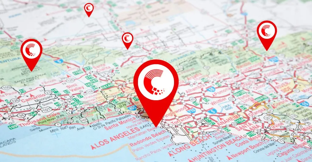 (A detailed map of Southern California marked with Citiguard location pins, highlighting the company’s wide service coverage across Los Angeles, Ventura, and nearby cities.)
